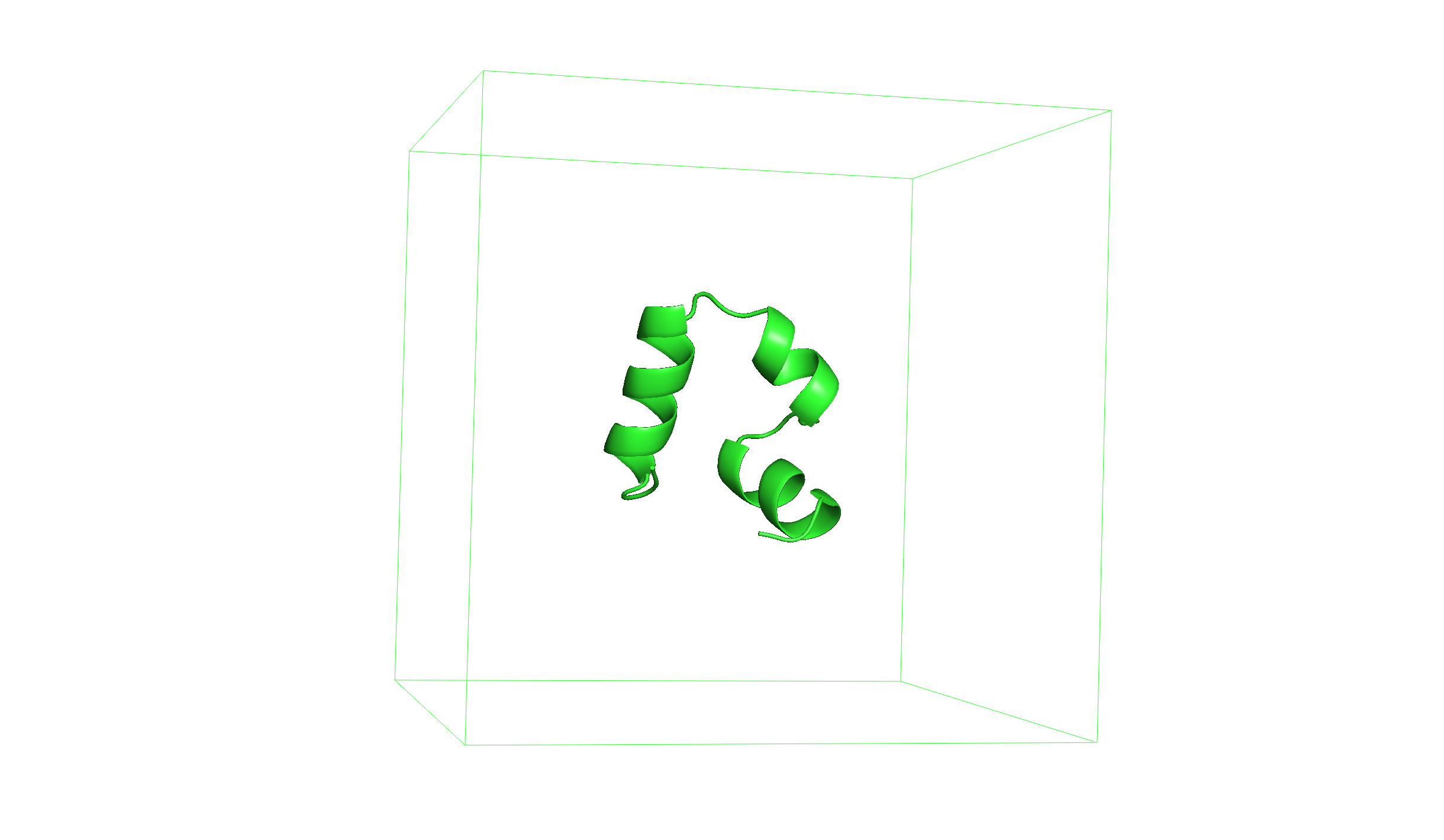 PyMOL Illustration of the chicken villin subdomain in a simulation box