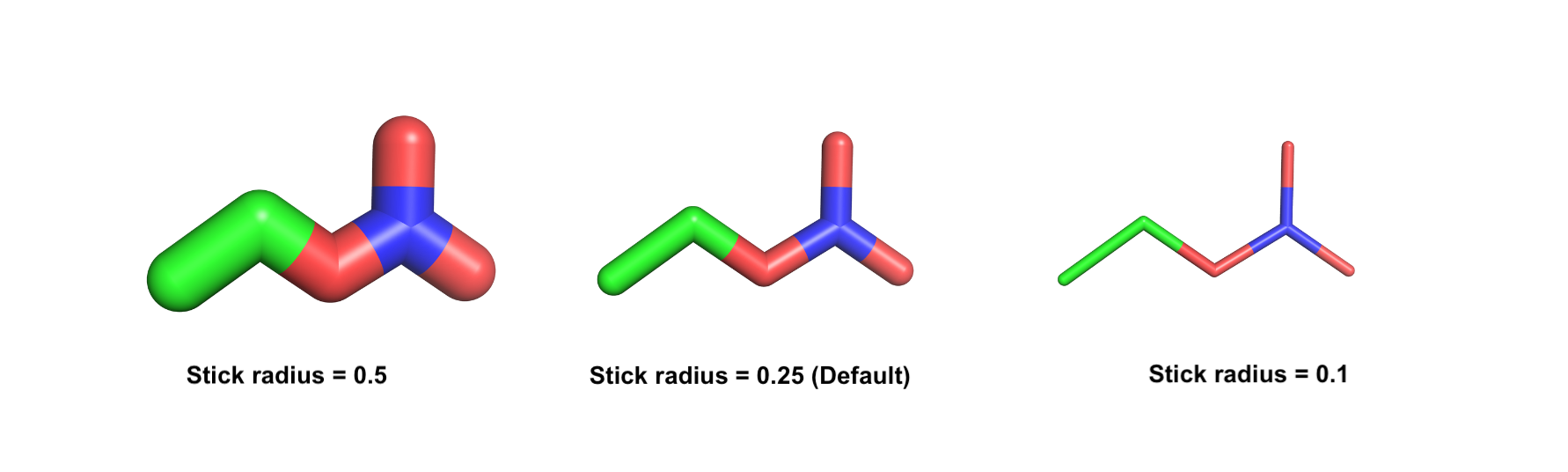 Different radius for sticks representation of a propane molecule in Pymol