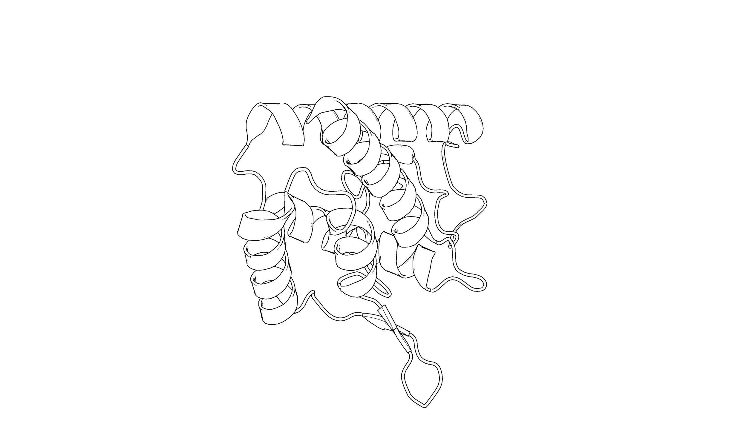  Black and white ray trace mode of a protein in PyMOL.
