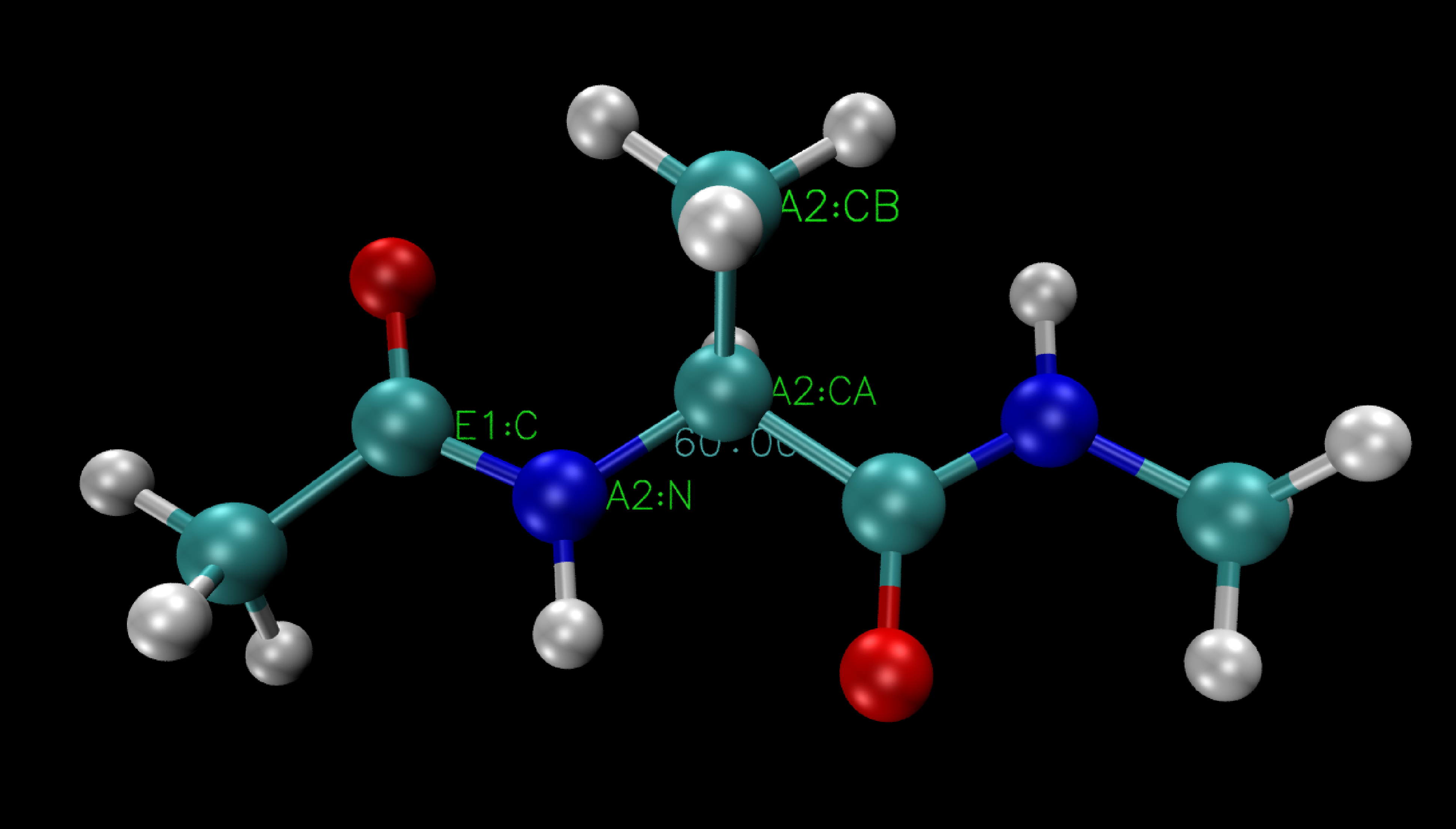 Measuring the dihedral angle of alanine dipeptide using VMD