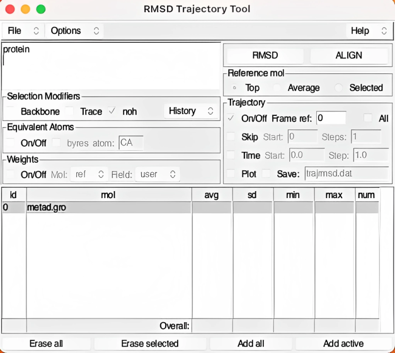 RMSD Trajectory tool in VMD to align protein
