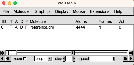  VMD interface once the gro file is loaded